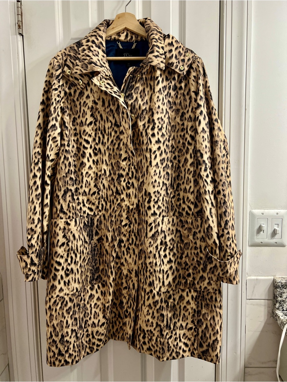 J. Crew Leopard Print Trench Coat in Tan and Black-Size 22